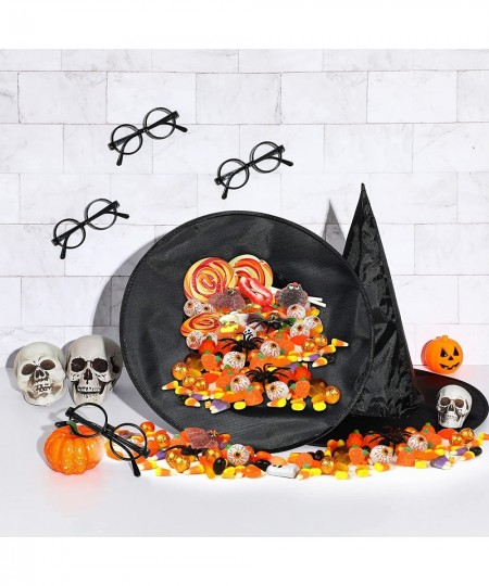 2 Pieces Halloween Black Witch Hat and 4 Pieces Plastic Wizard Glasses Round Frame Glasses No Lenses for Kids Adults Hallowee...