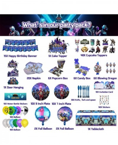 Fornite Party Supplies 266 Pcs Game Party Decorations Include Banners Cake Topper Door Hangings Napkins Stickers Knives Forks...