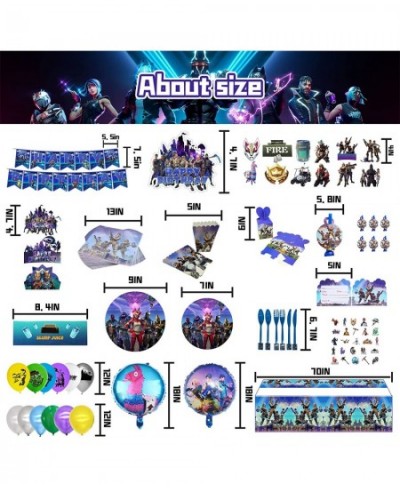 Fornite Party Supplies 266 Pcs Game Party Decorations Include Banners Cake Topper Door Hangings Napkins Stickers Knives Forks...