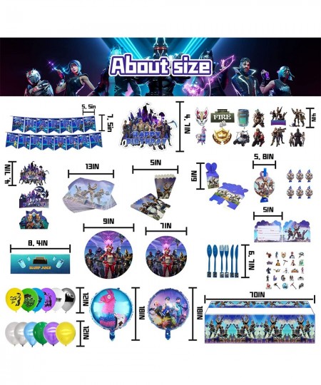 Fornite Party Supplies 266 Pcs Game Party Decorations Include Banners Cake Topper Door Hangings Napkins Stickers Knives Forks...