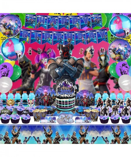 Fornite Party Supplies 266 Pcs Game Party Decorations Include Banners Cake Topper Door Hangings Napkins Stickers Knives Forks...