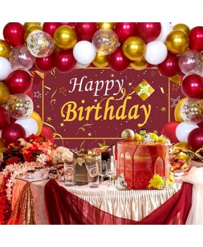 Birthday Party Decorations Maroon Gold Happy Birthday Photography Backdrop Banner for Women Men Girl boy Sign Decorations Bur...