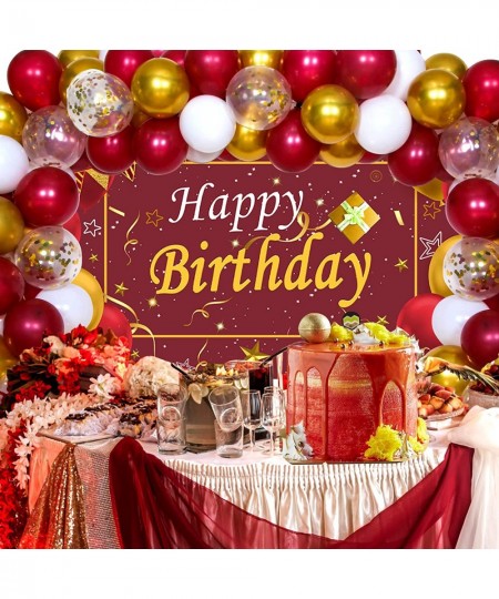 Birthday Party Decorations Maroon Gold Happy Birthday Photography Backdrop Banner for Women Men Girl boy Sign Decorations Bur...