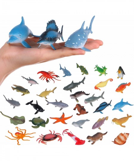 Sea Creatures Toys for Kids 30pcs Large Ocean Sea Animal Figurines Realistic Hollow Aquarium Toys Shark Bath Toys for Birthda...