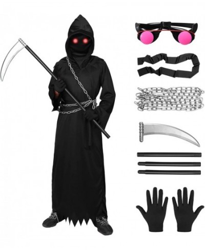 Grim Reaper Costume for Kids 5Pcs Halloween Dress Up Costume Hooded for Child Boy with Light Up Red Eyes in Dark $46.62 - Kid...