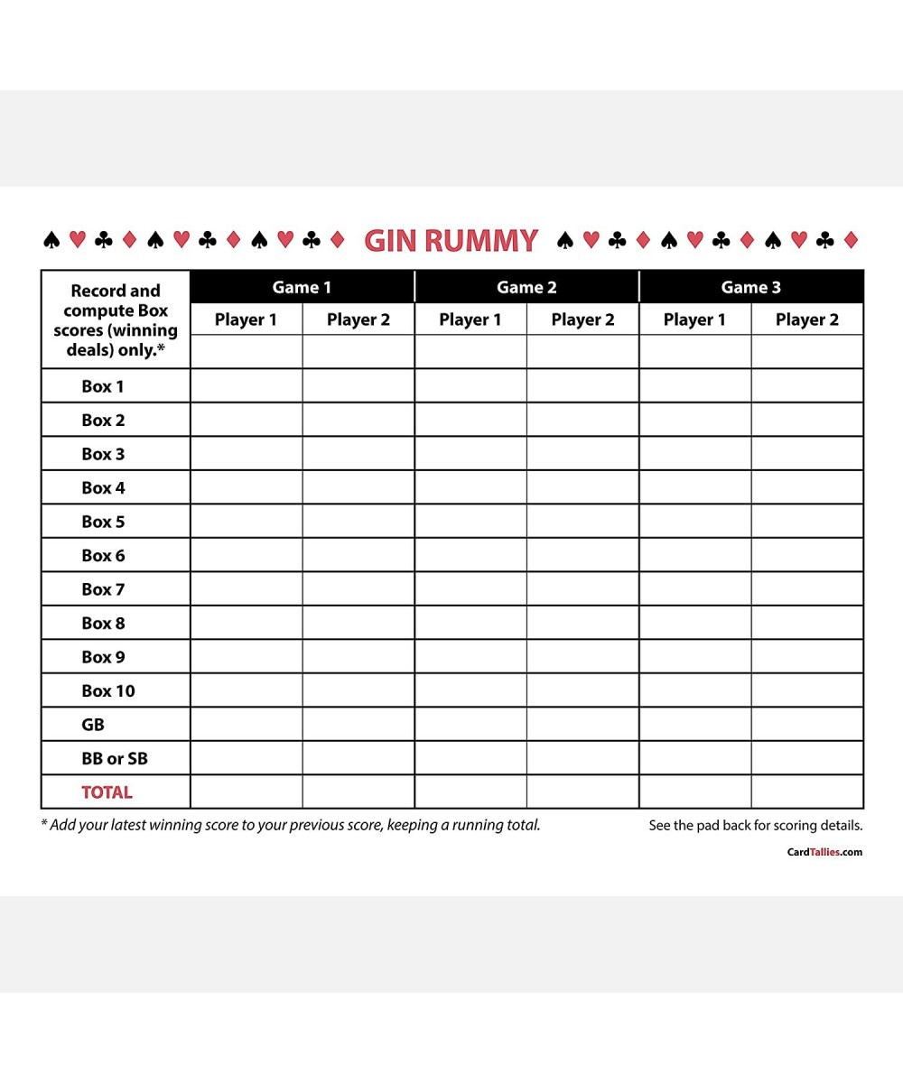 Gin Rummy Score Pads (3 Pads 50 Sheets Each) Enjoy The Original. Made in The USA. $22.77 - Game Accessories