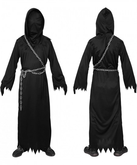 Grim Reaper Costume for Kids 5Pcs Halloween Dress Up Costume Hooded for Child Boy with Light Up Red Eyes in Dark $46.62 - Kid...