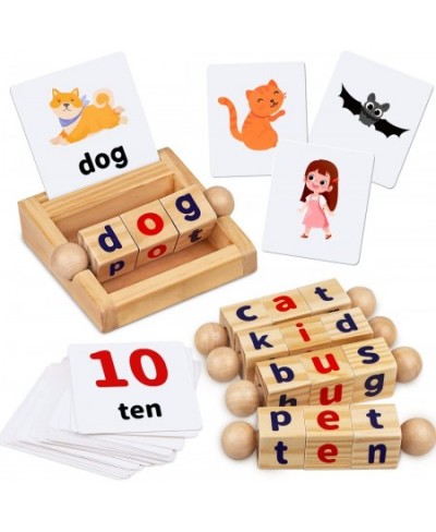 Montessori Toys for Toddlers 2 3 4 Years Old Wooden Reading Blocks Flash Cards Short Vowel Turning Rotating Matching Letters ...