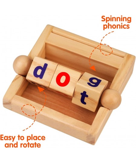 Montessori Toys for Toddlers 2 3 4 Years Old Wooden Reading Blocks Flash Cards Short Vowel Turning Rotating Matching Letters ...