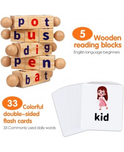 Montessori Toys for Toddlers 2 3 4 Years Old Wooden Reading Blocks Flash Cards Short Vowel Turning Rotating Matching Letters ...