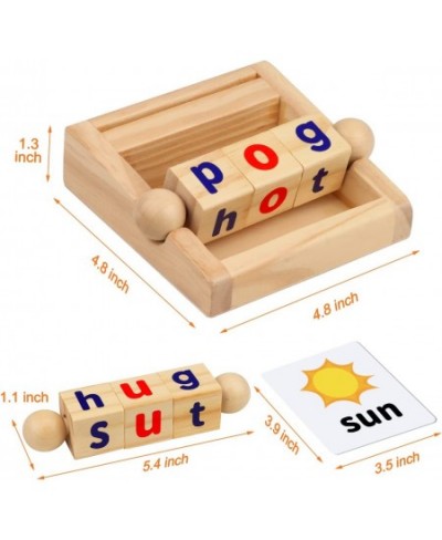 Montessori Toys for Toddlers 2 3 4 Years Old Wooden Reading Blocks Flash Cards Short Vowel Turning Rotating Matching Letters ...