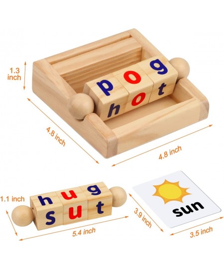 Montessori Toys for Toddlers 2 3 4 Years Old Wooden Reading Blocks Flash Cards Short Vowel Turning Rotating Matching Letters ...