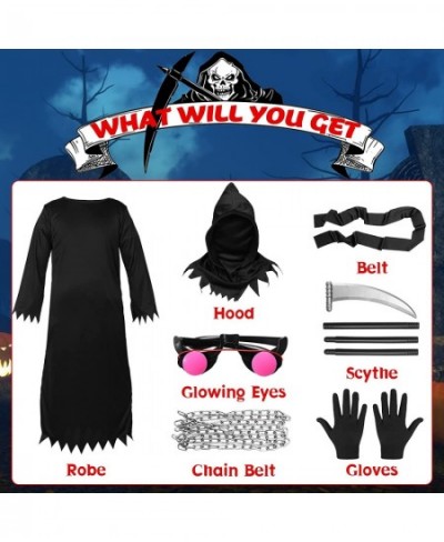 Grim Reaper Costume for Kids 5Pcs Halloween Dress Up Costume Hooded for Child Boy with Light Up Red Eyes in Dark $46.62 - Kid...