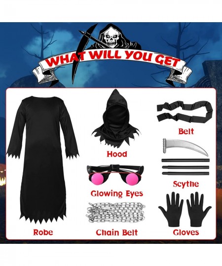 Grim Reaper Costume for Kids 5Pcs Halloween Dress Up Costume Hooded for Child Boy with Light Up Red Eyes in Dark $46.62 - Kid...