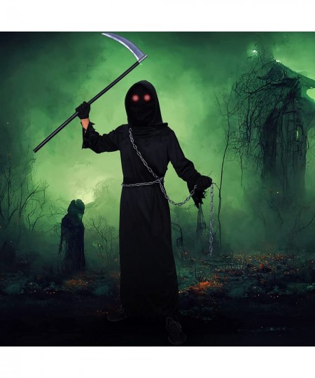 Grim Reaper Costume for Kids 5Pcs Halloween Dress Up Costume Hooded for Child Boy with Light Up Red Eyes in Dark $46.62 - Kid...