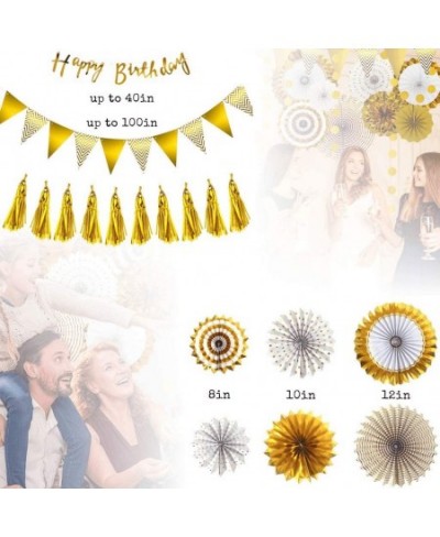 Gold Birthday Party Decorations Set – Happy Birthday Banner Flag 6 Paper Fans Party Banner Bunting Decoration and a Foil Tass...