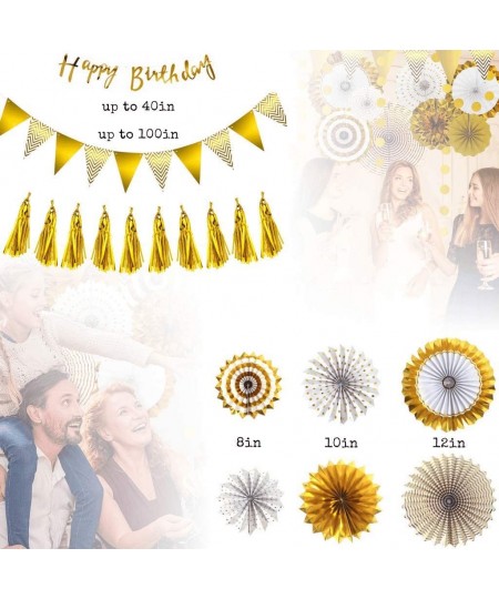 Gold Birthday Party Decorations Set – Happy Birthday Banner Flag 6 Paper Fans Party Banner Bunting Decoration and a Foil Tass...