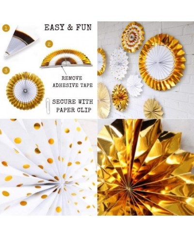 Gold Birthday Party Decorations Set – Happy Birthday Banner Flag 6 Paper Fans Party Banner Bunting Decoration and a Foil Tass...