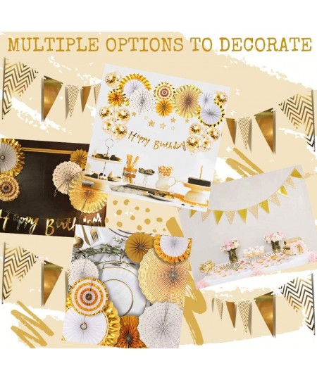 Gold Birthday Party Decorations Set – Happy Birthday Banner Flag 6 Paper Fans Party Banner Bunting Decoration and a Foil Tass...