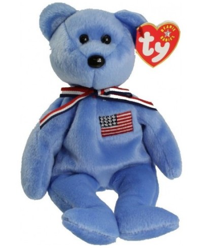 TY Beanie Babies America Bear Stuffed Animal Plush Toy - 8 1/2 inches tall - Light Blue - American Flag on Chest $26.91 - Stu...