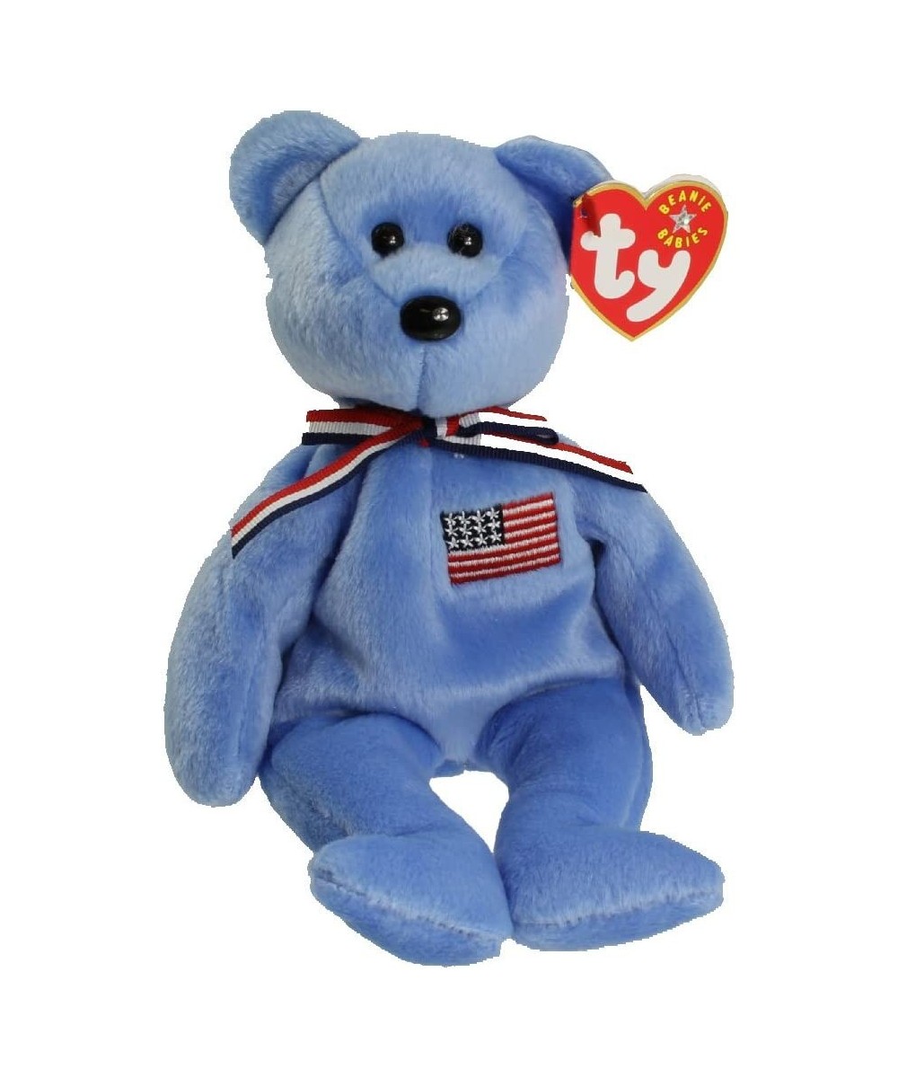 TY Beanie Babies America Bear Stuffed Animal Plush Toy - 8 1/2 inches tall - Light Blue - American Flag on Chest $26.91 - Stu...