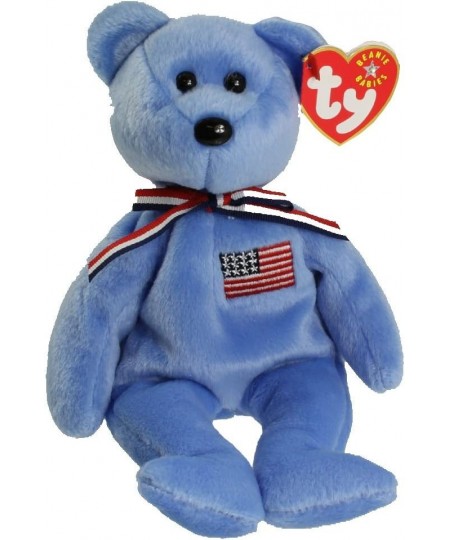 TY Beanie Babies America Bear Stuffed Animal Plush Toy - 8 1/2 inches tall - Light Blue - American Flag on Chest $26.91 - Stu...