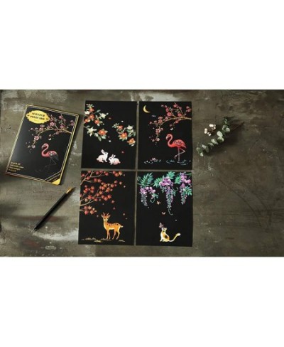 Scratch Paper Art Set 8 Sheets Rainbow Painting Scratch Off Art Cherry Blossom & Animal Mini Postcard Art Craft Supplies for ...