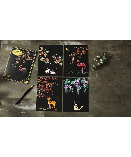 Scratch Paper Art Set 8 Sheets Rainbow Painting Scratch Off Art Cherry Blossom & Animal Mini Postcard Art Craft Supplies for ...