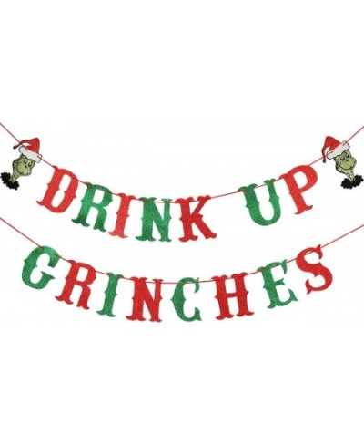 Drink Up Grinches Banner Red and Green Glitter- Christmas Party Supplies Grinch Christmas Decorations The Grinch Christmas De...