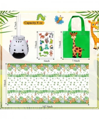 38 Pcs Safari Jungle Party Favor Set 12 Safari Cups with Straws 12 Jungle Favor Bags 2 Jungle Tablecloths 12 Jungle Animal St...