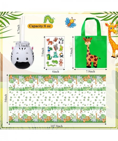 38 Pcs Safari Jungle Party Favor Set 12 Safari Cups with Straws 12 Jungle Favor Bags 2 Jungle Tablecloths 12 Jungle Animal St...