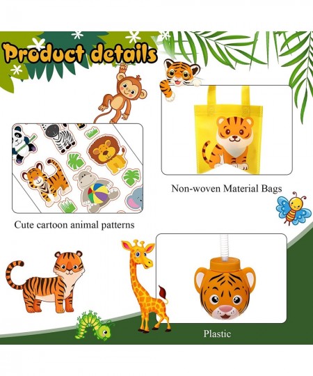 38 Pcs Safari Jungle Party Favor Set 12 Safari Cups with Straws 12 Jungle Favor Bags 2 Jungle Tablecloths 12 Jungle Animal St...