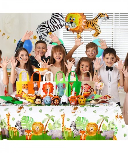 38 Pcs Safari Jungle Party Favor Set 12 Safari Cups with Straws 12 Jungle Favor Bags 2 Jungle Tablecloths 12 Jungle Animal St...