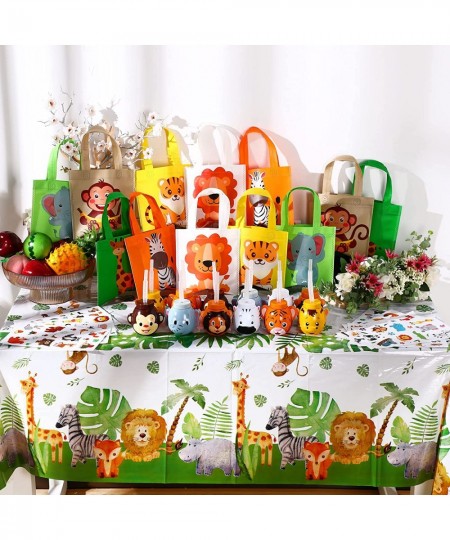 38 Pcs Safari Jungle Party Favor Set 12 Safari Cups with Straws 12 Jungle Favor Bags 2 Jungle Tablecloths 12 Jungle Animal St...