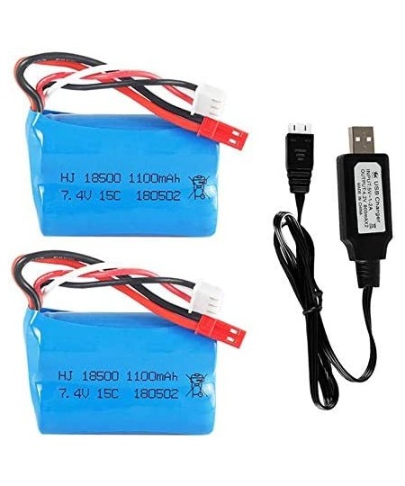 7.4v 1100mah li-ion Battery JST Plug for HQ 827 823 871 MJX T10 T11 T34 RC FT007 RC Boat Spare Parts Accessories 2 Pack with ...