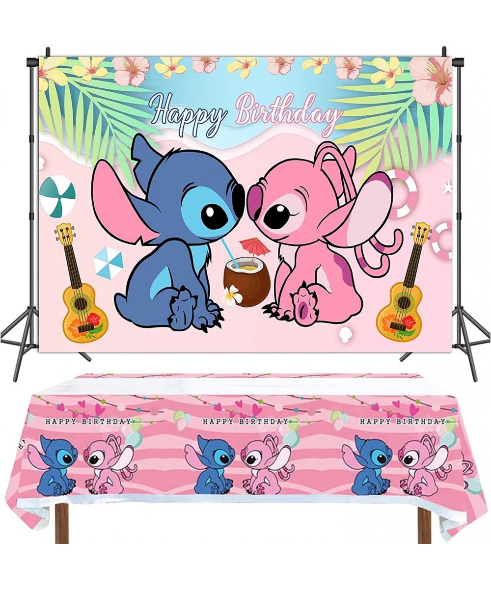 Pink Cartoon Themed Backdrop with Tablecloth for Girls Birthday Party Decorations Supplies 5x3ft $27.37 - Kids' Party Tableco...