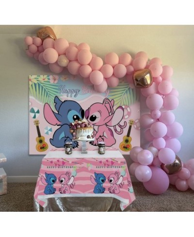 Pink Cartoon Themed Backdrop with Tablecloth for Girls Birthday Party Decorations Supplies 5x3ft $27.37 - Kids' Party Tableco...