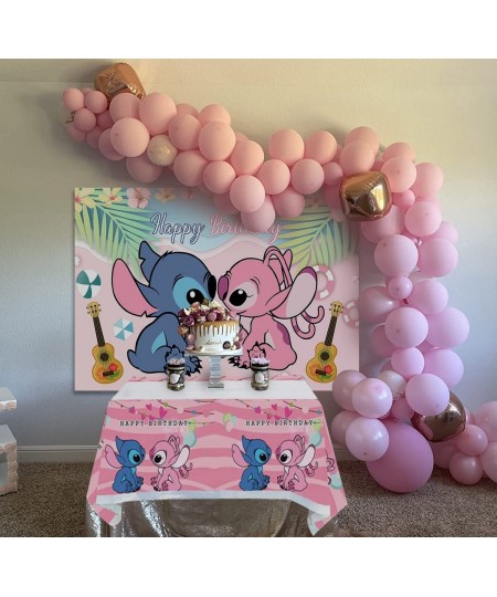 Pink Cartoon Themed Backdrop with Tablecloth for Girls Birthday Party Decorations Supplies 5x3ft $27.37 - Kids' Party Tableco...