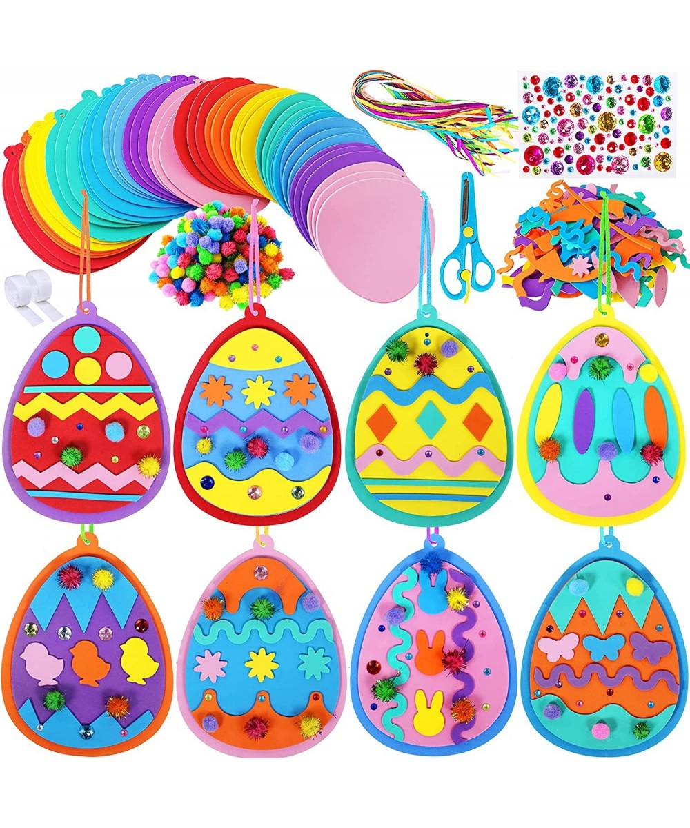 24 Sets Easter Egg Ornaments Decorations DIY Easter Craft Kits Assorted Easter Eggs Bunny Chick Foam Stickers Pom-poms for Ki...