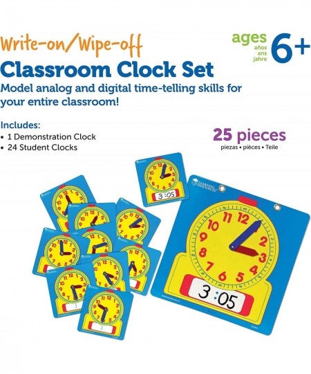 Write & Wipe Clocks Classroom Set - 25 Pieces Ages 6+ Laminated Dry-Erase Teaching Aids Teacher Supplies Learning Time $42.57...