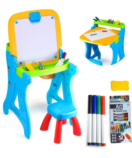 healthustoy Kids Art Easel with Chair - Educational Folding Painting Drawing Desk - Toddler Learning Table - Magnetic Dry Era...