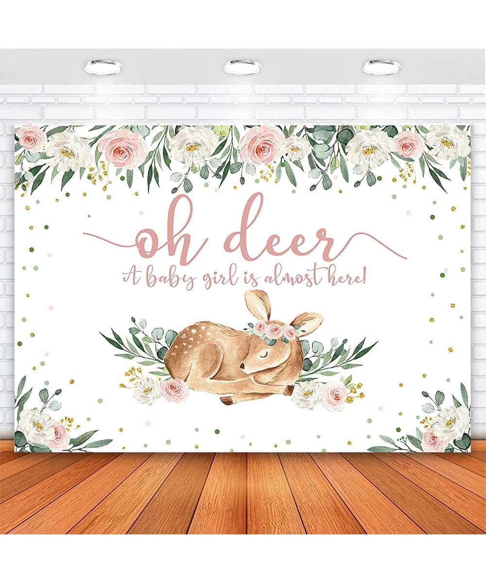 Woodland Baby Shower Backdrop Pink Floral Girl Deer Baby Shower Photo Background Greenery Fawn Oh Deer Baby Shower Backdrops ...