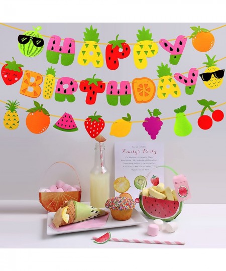 Fruit Theme Birthday Party Decorations Happy Birthday Felt Banner Fruit Patterns Garland for Summer Fruit Birthday Party Baby...