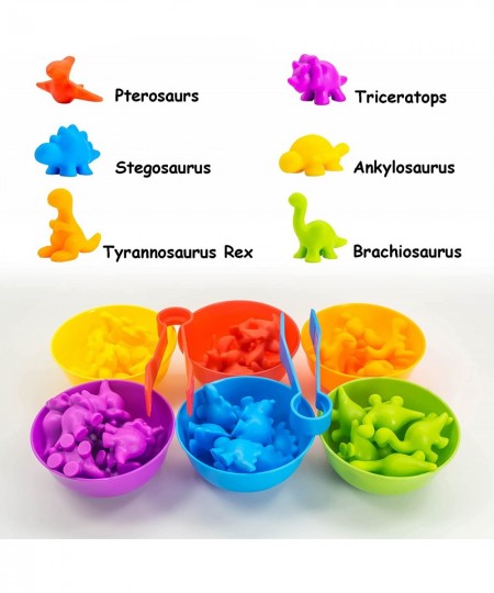 Dinosaur Counting Learning Activity Set with Matching Sorting Bowls for Toddlers Ages 3-4 Color Classification and Sensory Tr...