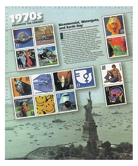 Celebrate The Century 1970s Sheet of Fifteen 33 Cent Stamps Scott 3189 $17.54 - Collectible Postage Stamps