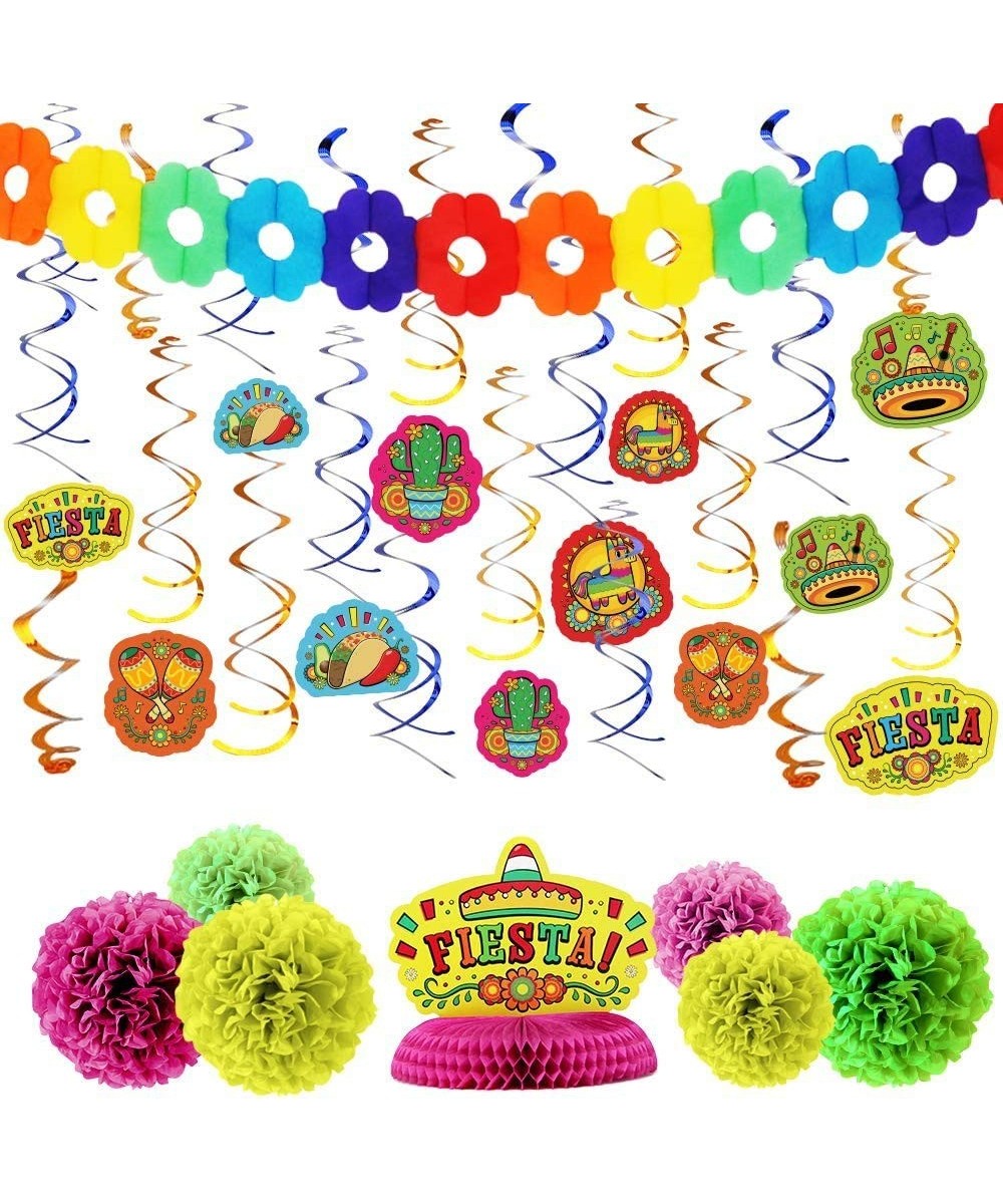 28 PCs Cinco De Mayo Fiesta Hanging Swirls Mega Pack with Strings Honeycomb Table Centerpiece Tissue Pom Paper Flowers & Back...