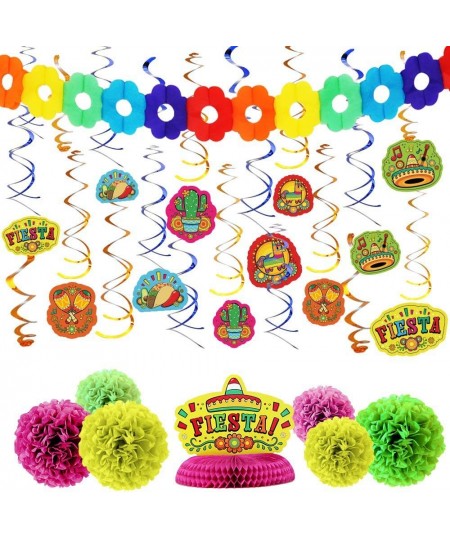 28 PCs Cinco De Mayo Fiesta Hanging Swirls Mega Pack with Strings Honeycomb Table Centerpiece Tissue Pom Paper Flowers & Back...