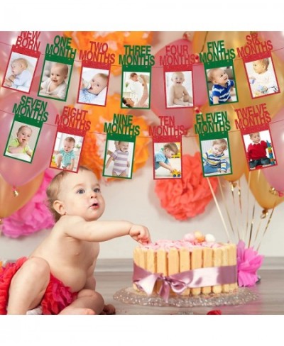 1st Birthday Photo Banner Baby Gliter Photo Banner for Newborn to 12 Months Monthly Milestone Photograph Bunting Garland for ...