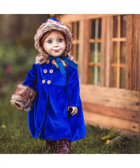 18 Inch Doll Clothes Outfit Blue Velvet American 1800's Style Winter Fur Trimmed Coat Hat & Faux Fur Muff Intended for Americ...