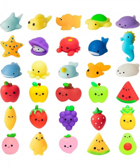 30Pcs Mochi Squeeze Toys for Kids 15Pcs Ocean Animals Mochi and 15Pcs Fruit Mochi Party Favor Decoration Stress Relief Birthd...